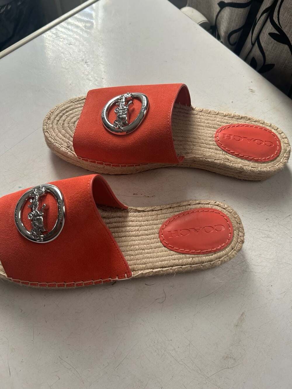 Coach Camille Espadrille Slide Sandals Orange Suede